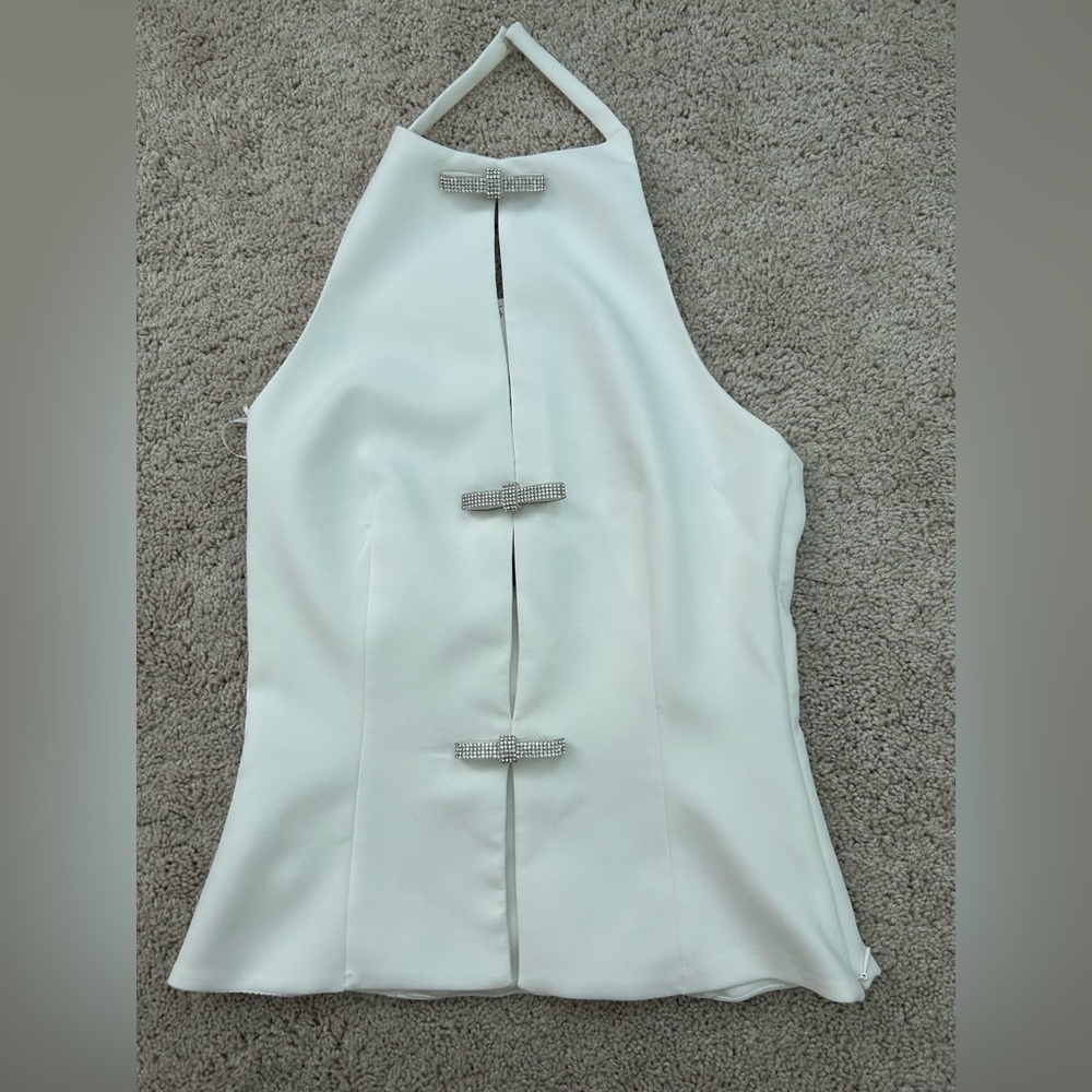 Zara White Halter Top with Silver Accents